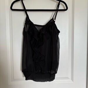 Black Smocked Ruffled Camisole Top - Sheer y2k